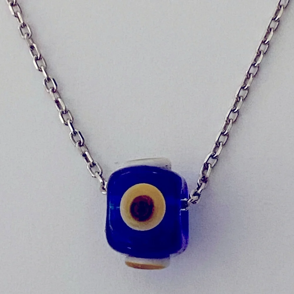 🧿925 Silver blue evil eye glass bead necklace